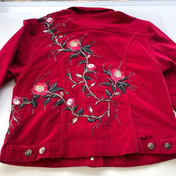Judy Blue Womens Red Corduroy Embroidered Button-Up Jacket L Unique Retro Boho‎ - Picture 10 of 11